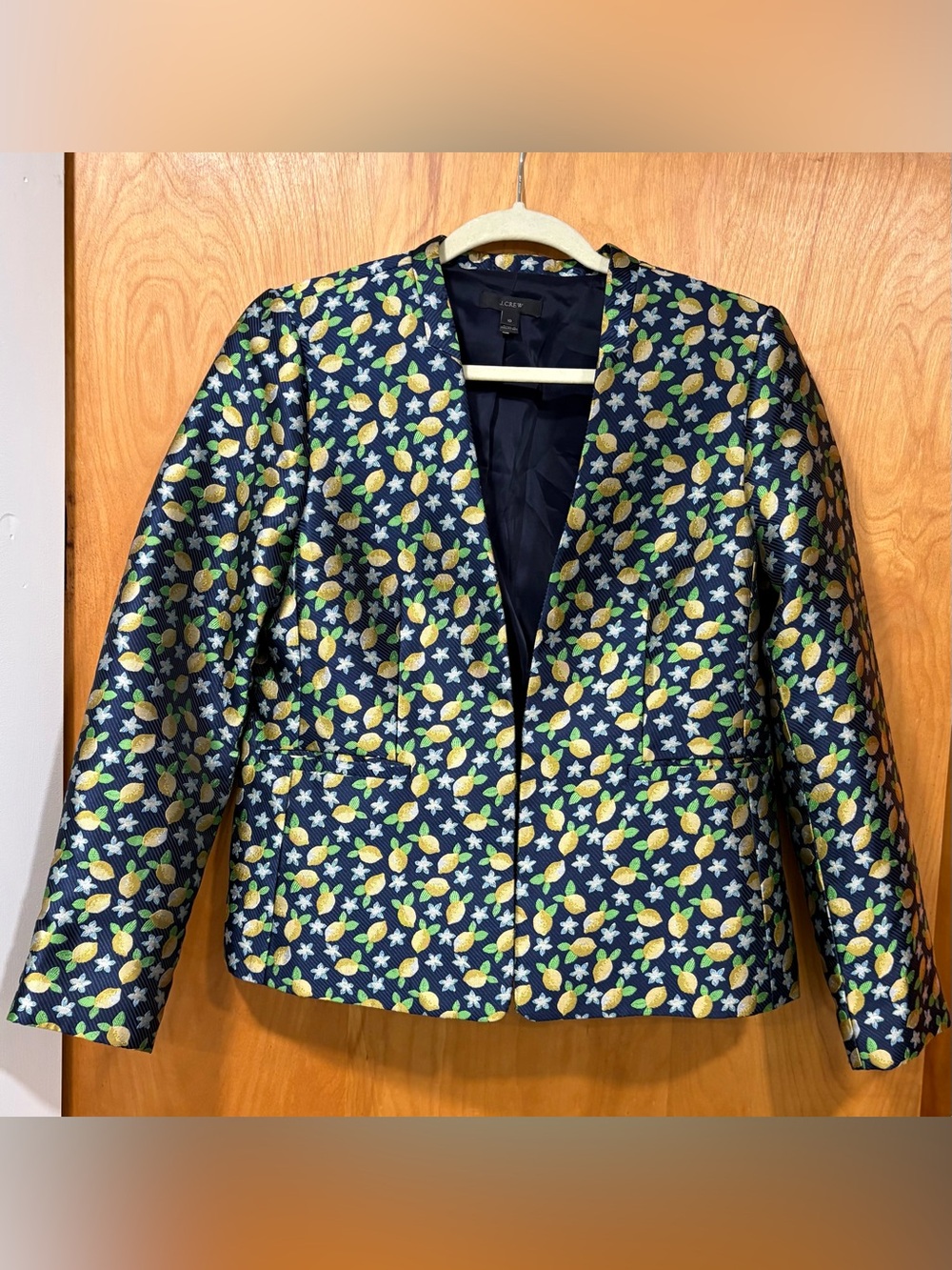 🍋🍋 J. Crew Collection CUTE Jacquard Navy and Lemons Print Blazer - Size 10 🍋🍋